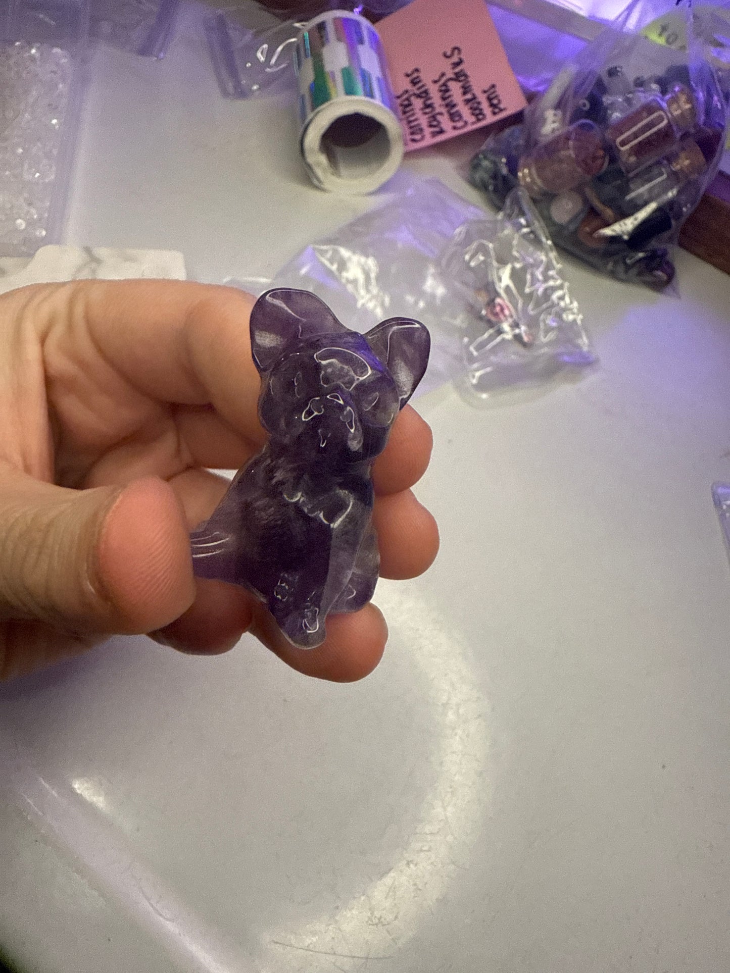 Amethyst French bulldog carving