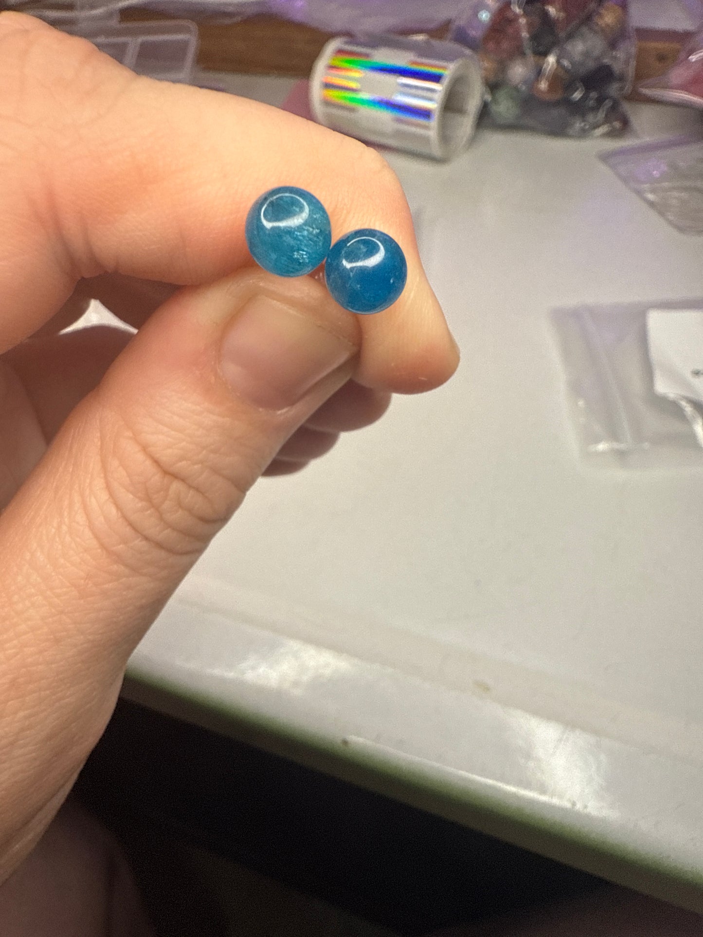 Blue apatite stud earrings