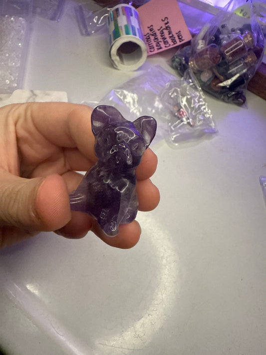 Amethyst French bulldog carving