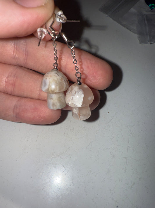 Flower agate mushroom earrings