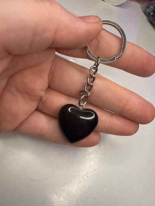 Black obsidian heart keychain